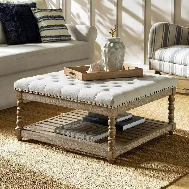 Pouffe de ferme en bois massif