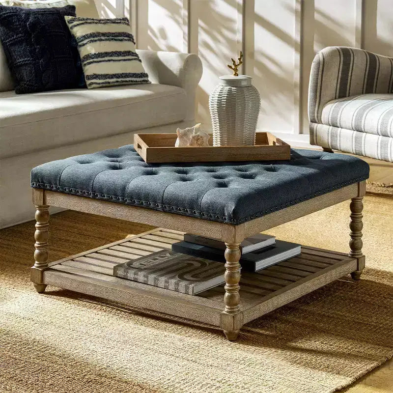 Pouffe de ferme en bois massif