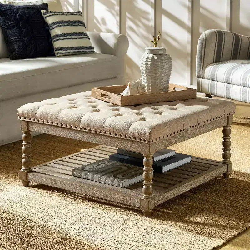 Pouffe de ferme en bois massif
