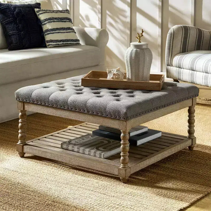 Pouffe de ferme en bois massif