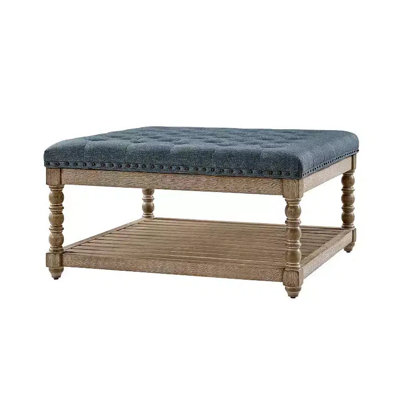 Levi Farmhouse Ottoman with Solid Wood|HULALA HOME-IVORY