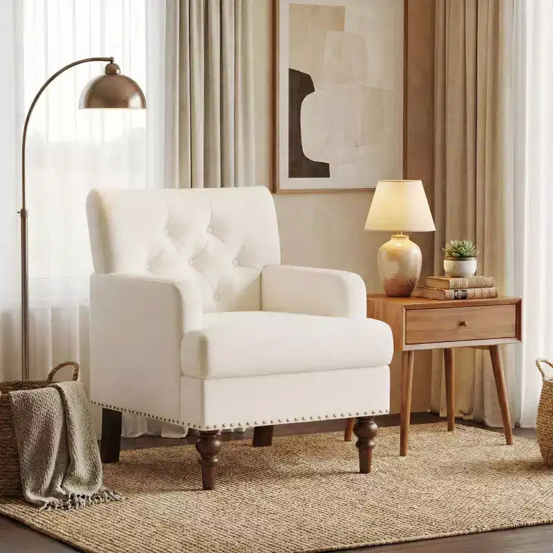 Modern Accent Chair with Skin-Friendly Woven Upholstery &amp; Solid Rubberwood legs, Mid-Century Style for Living Room, Bedroom, Study