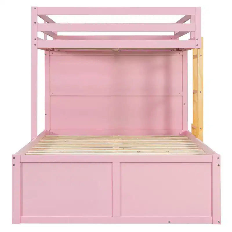 Lit superposé pleine grandeur avec 2 grands tiroirs, 5 petits tiroirs et une armoire intégrée
