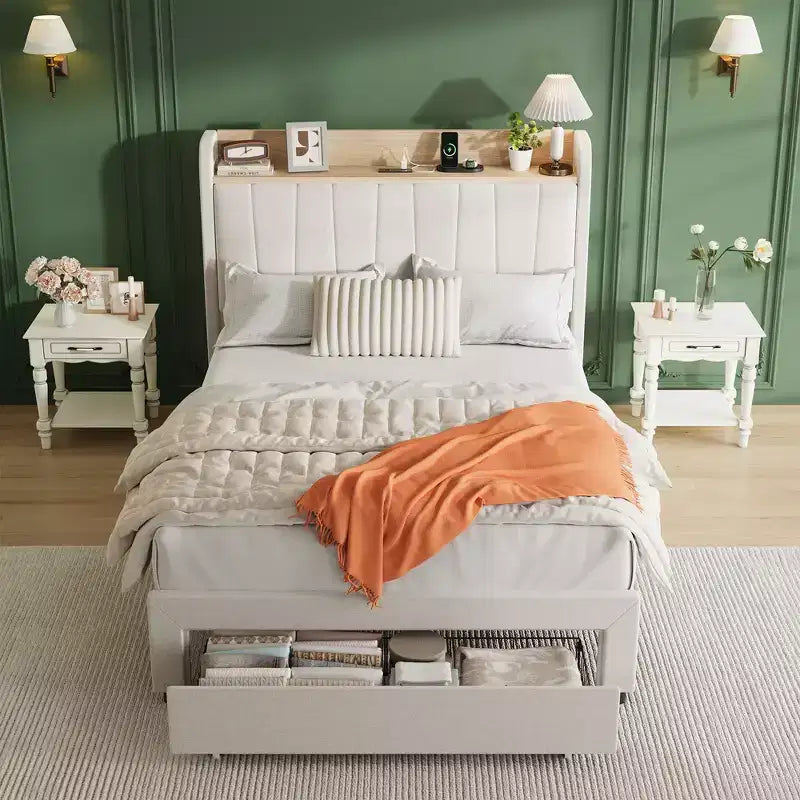 Cadre de lit double avec tête de lit, Cadre de lit double XL robuste avec tête de lit rembourrée