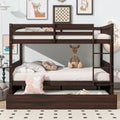 Bellemave Full Over Full Rubber Wood Bunk Bed with Trundle, Ladder and Guardrails, Convertible to 2 Full Size Beds, with Twin Size Trundle
