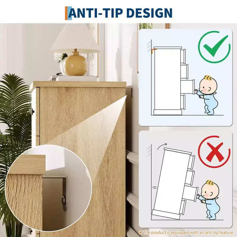 Commode à 6 tiroirs cannelée, commode horizontale moderne en bois de 119 cm avec poignées métalliques, rangement élégant pour chambre d'amis ou appartement