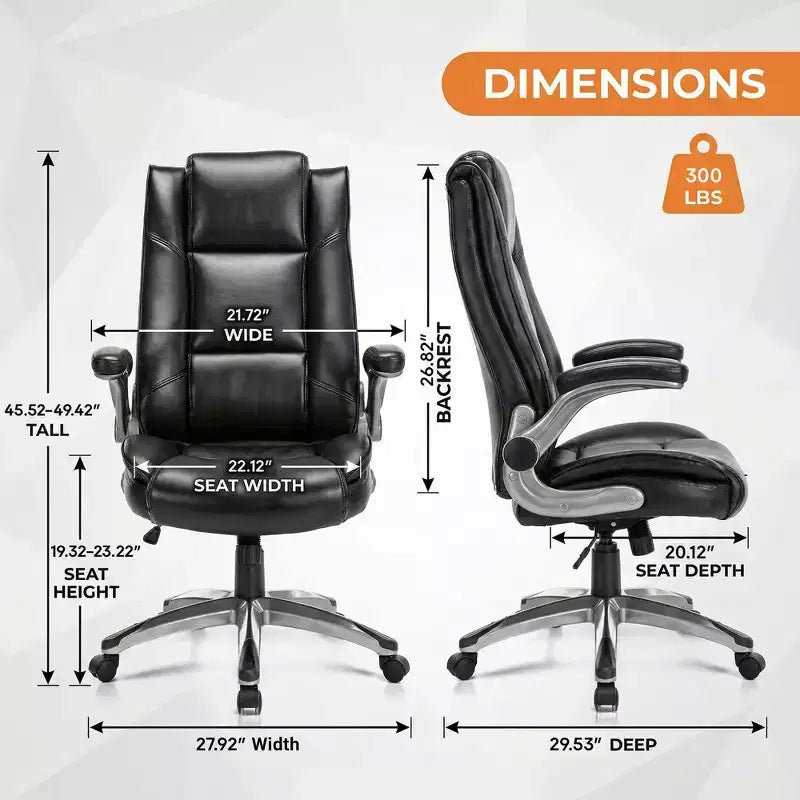 Chaise de bureau exécutive à dossier haut, chaise de travail en cuir avec inclinaison réglable, accoudoirs relevables, chaise ergonomique, noire