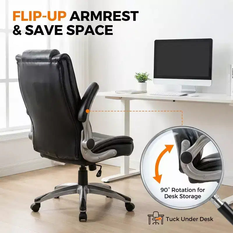 Chaise de bureau exécutive à dossier haut, chaise de travail en cuir avec inclinaison réglable, accoudoirs relevables, chaise ergonomique, noire