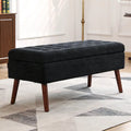 Linen Tufted Storage Bench with Safety Hinge and Wood Legs