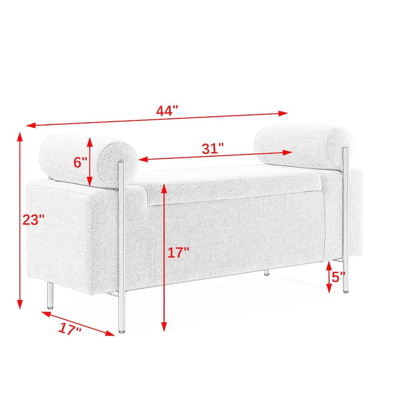 Upholstered Linen Storage Bench with Cylindrical Arms and Gold Metal Legs