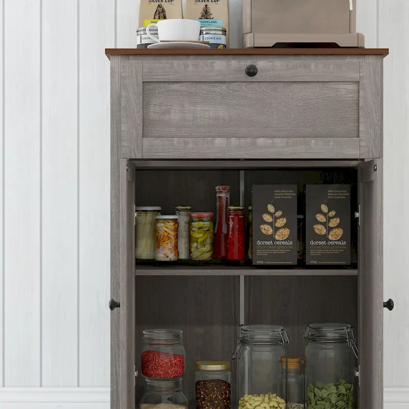 Farmhouse Barn Door Accent Cabinet, Kitchen Sideboard Storage Cabinet with Double Doors, Drawer, and Adjustable Shelf
