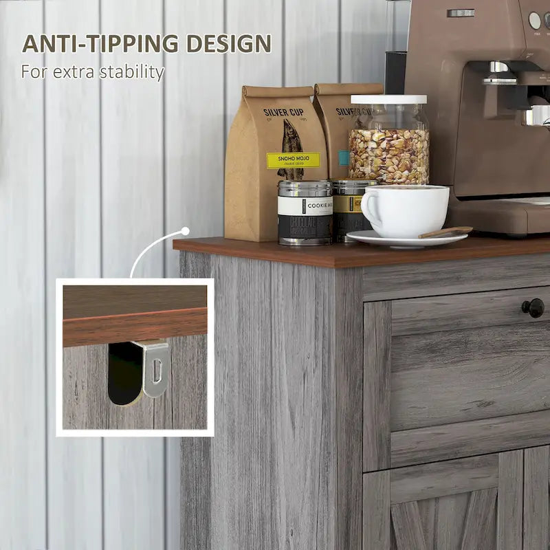 Farmhouse Barn Door Accent Cabinet, Kitchen Sideboard Storage Cabinet with Double Doors, Drawer, and Adjustable Shelf