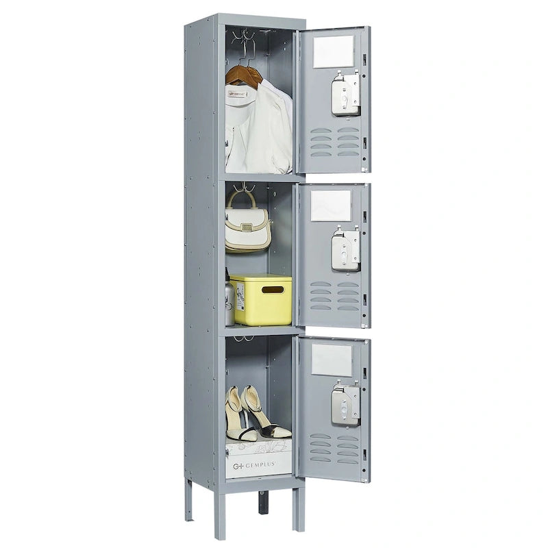 3 Door 66H Metal Lockers With Lock for Employees,Storage Locker Cabinet for Home Gym Office School Garage,Gray