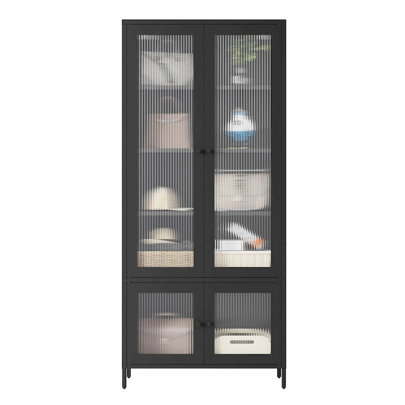 Large Metal Storage Cabinet Display Cabinet with 4 Glass Doors 5 Shelves Side Cabinet Bookcase Freestanding Cabinet