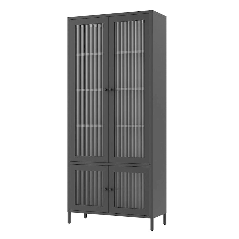 Large Metal Storage Cabinet Display Cabinet with 4 Glass Doors 5 Shelves Side Cabinet Bookcase Freestanding Cabinet