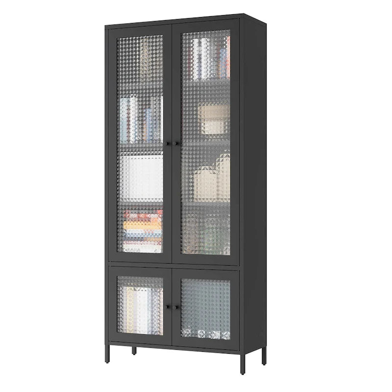 Large Metal Storage Cabinet Display Cabinet with 4 Glass Doors 5 Shelves Side Cabinet Bookcase Freestanding Cabinet