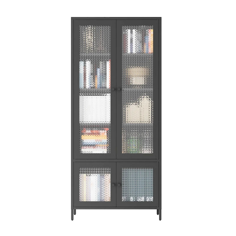 Large Metal Storage Cabinet Display Cabinet with 4 Glass Doors 5 Shelves Side Cabinet Bookcase Freestanding Cabinet