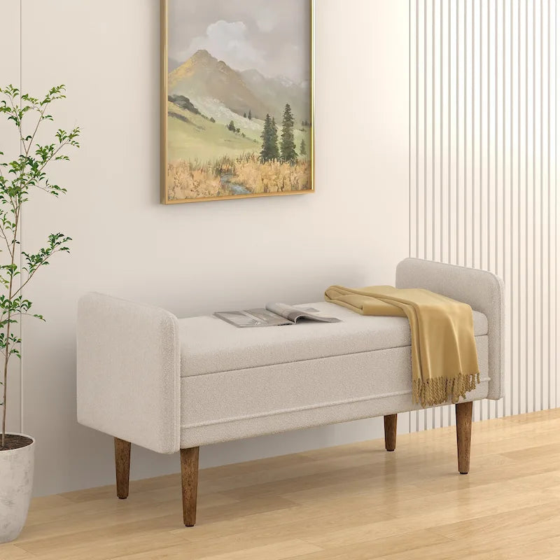Linen Fabric Storage Stool, ,with Storage Space, Suitable for Apartments, Living Rooms and Bedrooms