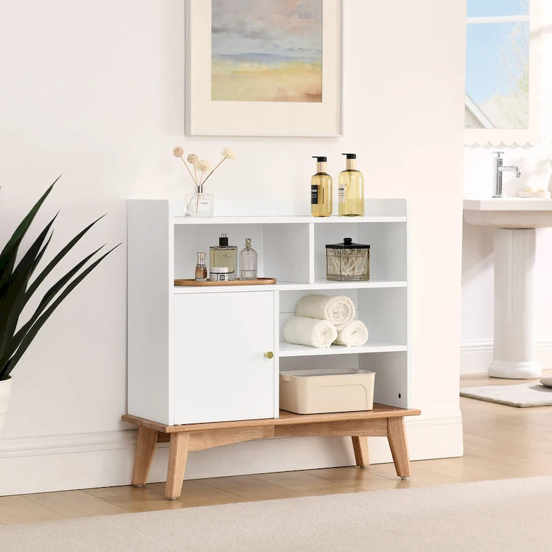 Colorblocking Storage Cabinet with Solid Wood Base & feet, Floor Cabinet