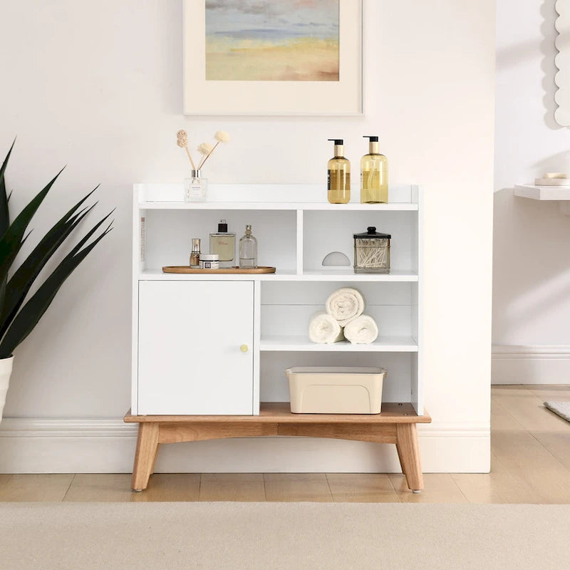 Colorblocking Storage Cabinet with Solid Wood Base & feet, Floor Cabinet