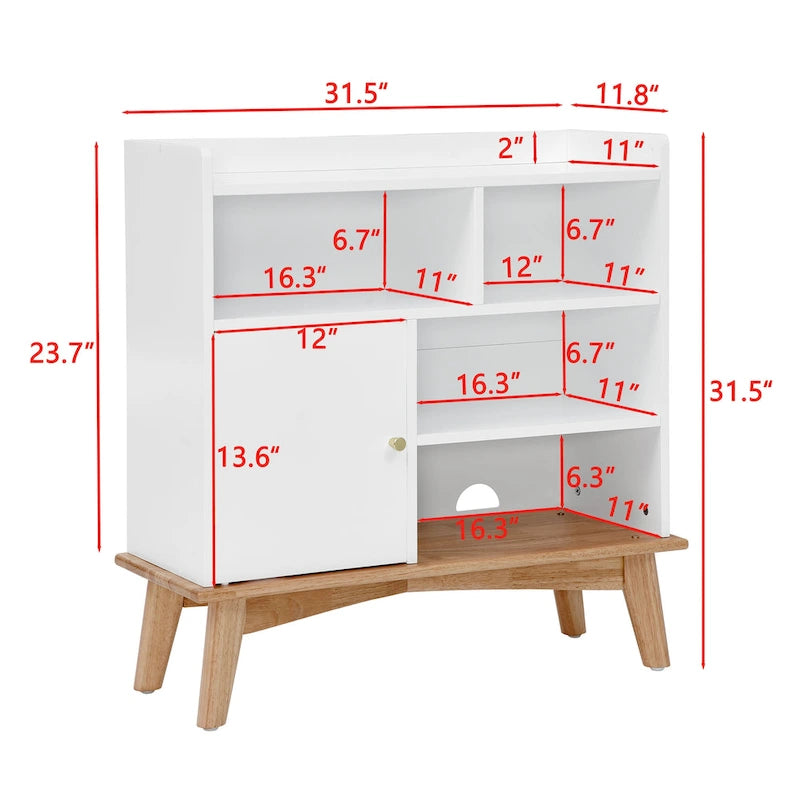 Colorblocking Storage Cabinet with Solid Wood Base & feet, Floor Cabinet