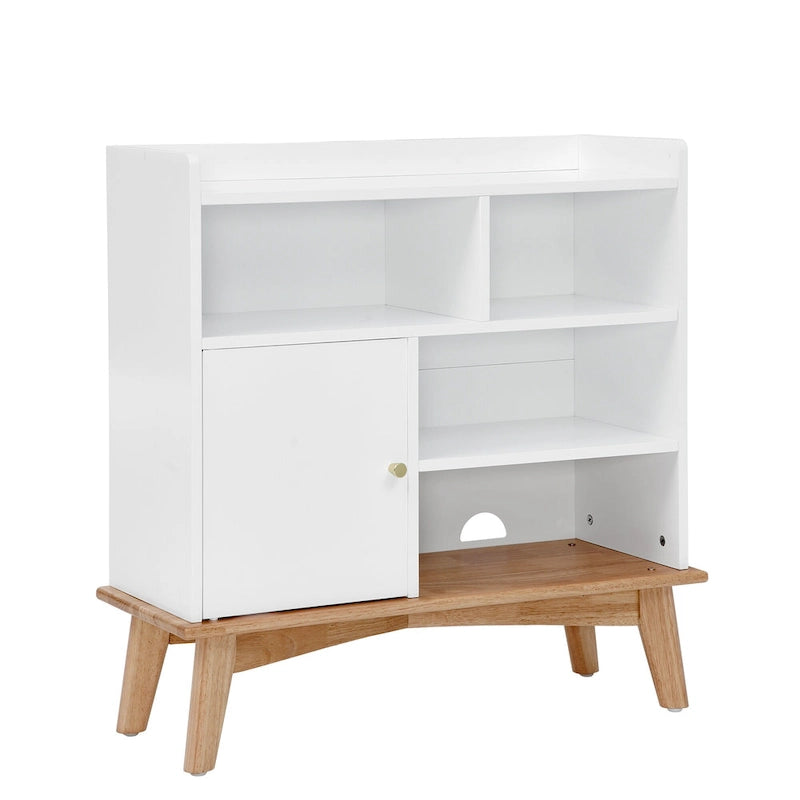 Colorblocking Storage Cabinet with Solid Wood Base & feet, Floor Cabinet