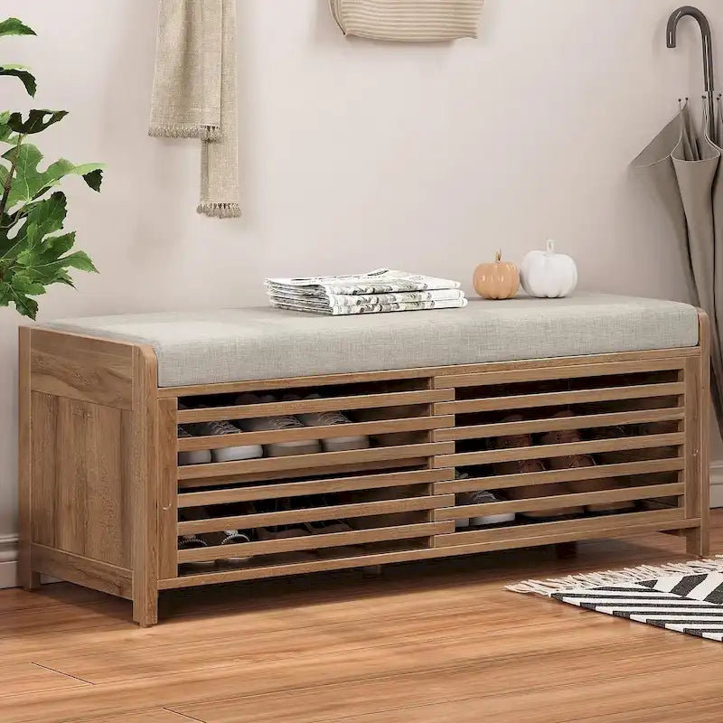 43.30 Solid Wood Storage Bench with Contemporary Distressed Blinds