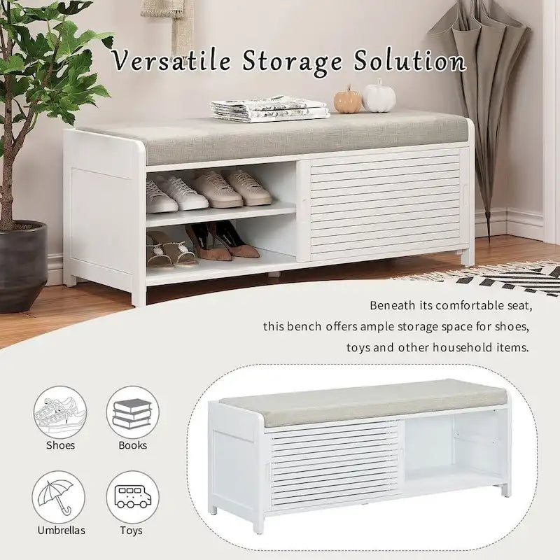 43.30 Solid Wood Storage Bench with Contemporary Distressed Blinds