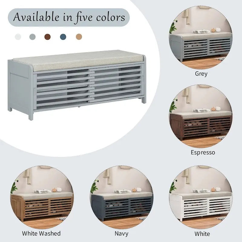 43.30 Solid Wood Storage Bench with Contemporary Distressed Blinds