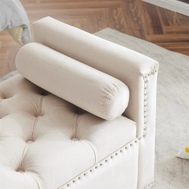 Storage Bench,44.5-Inch Queen Velvet Button Bedside Bench w/Armrests