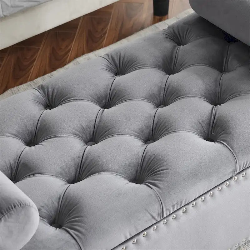 Storage Bench,44.5-Inch Queen Velvet Button Bedside Bench w/Armrests