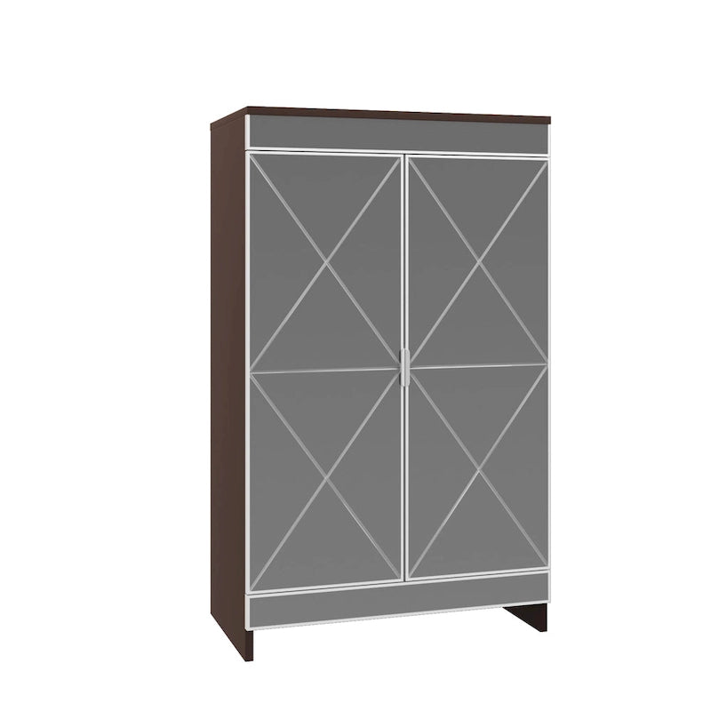 Elegant Decor Mirrored Cabinet with Silver Edging,Mirrored Cabinet with Double Door Storage,Shoe Storage Cabinet