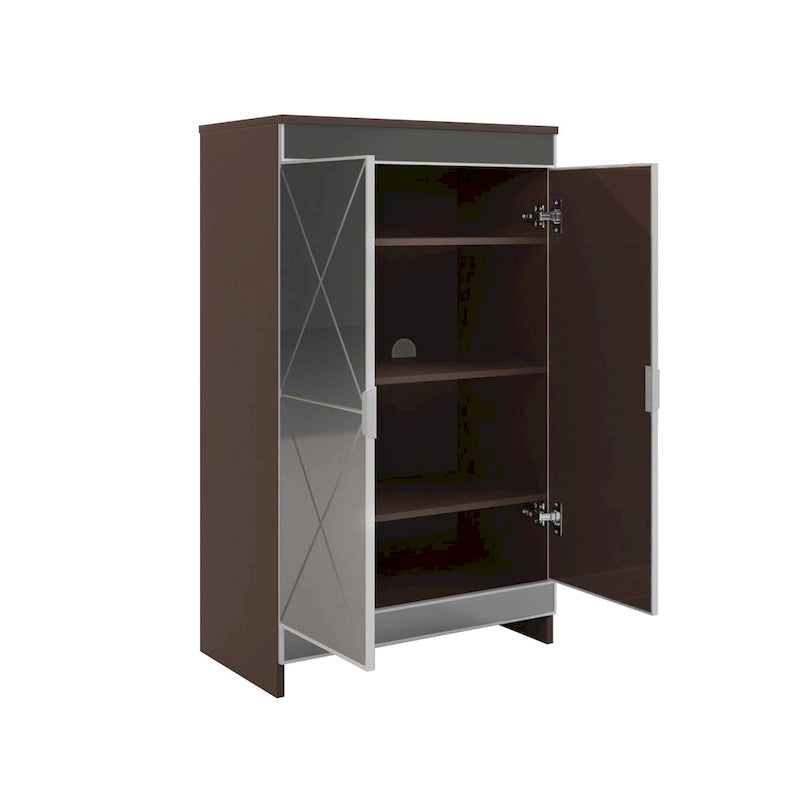 Elegant Decor Mirrored Cabinet with Silver Edging,Mirrored Cabinet with Double Door Storage,Shoe Storage Cabinet