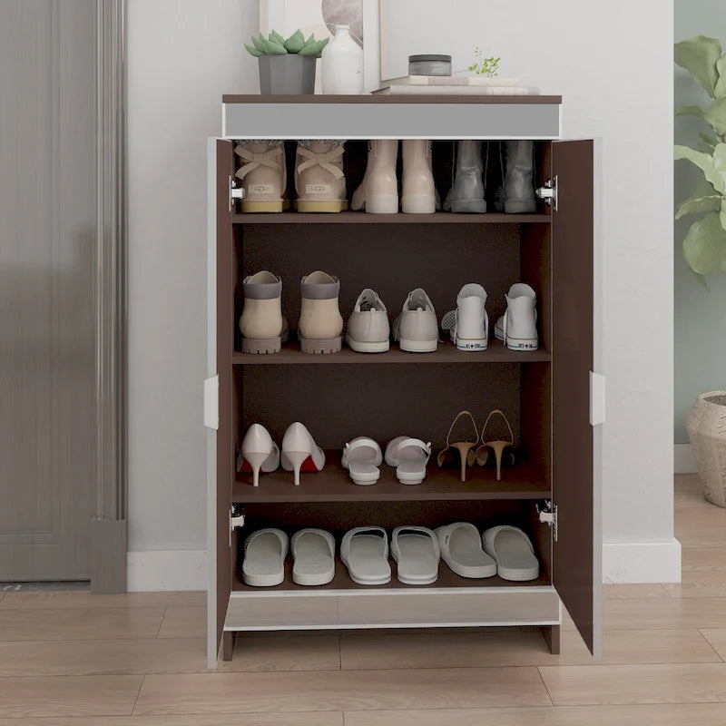 Elegant Decor Mirrored Cabinet with Silver Edging,Mirrored Cabinet with Double Door Storage,Shoe Storage Cabinet