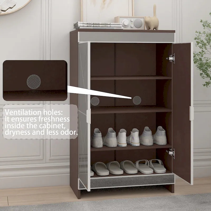 Elegant Decor Mirrored Cabinet with Silver Edging,Mirrored Cabinet with Double Door Storage,Shoe Storage Cabinet