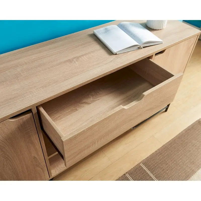 Buffet with Two Cabinets One Drawer with Six Shelves on Metal Legs for Living Room, Entryway, Bedroom