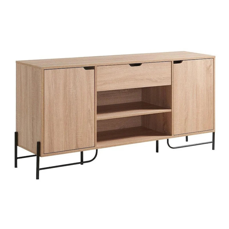 Buffet with Two Cabinets One Drawer with Six Shelves on Metal Legs for Living Room, Entryway, Bedroom