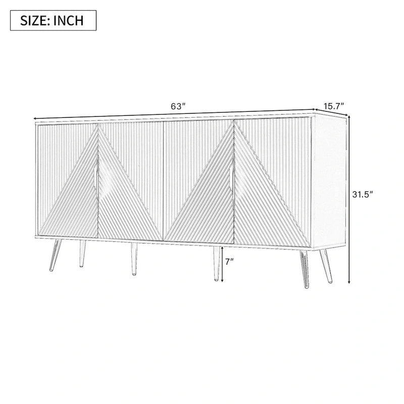 Stylish Sideboard with Wave Geometric Design, Conical Legs, Adjustable, Suitable for Study, Entryway and Living Room
