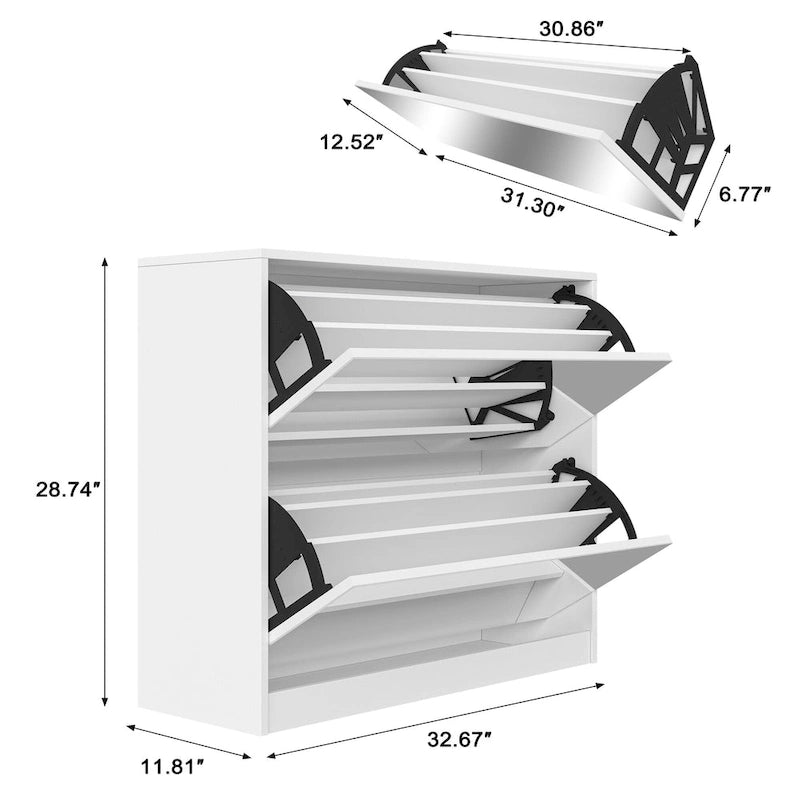 2 Tier Shoe Storage Cabinet with Draders for Entryway,Bedroom, Flip Door Design Shoe Cabinet