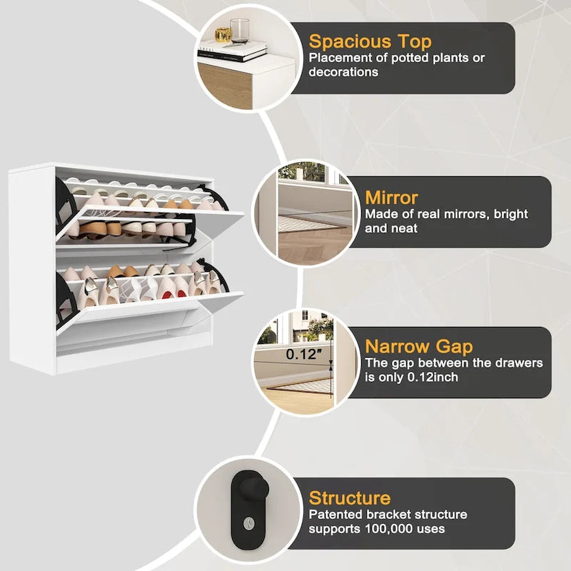 2 Tier Shoe Storage Cabinet with Draders for Entryway,Bedroom, Flip Door Design Shoe Cabinet