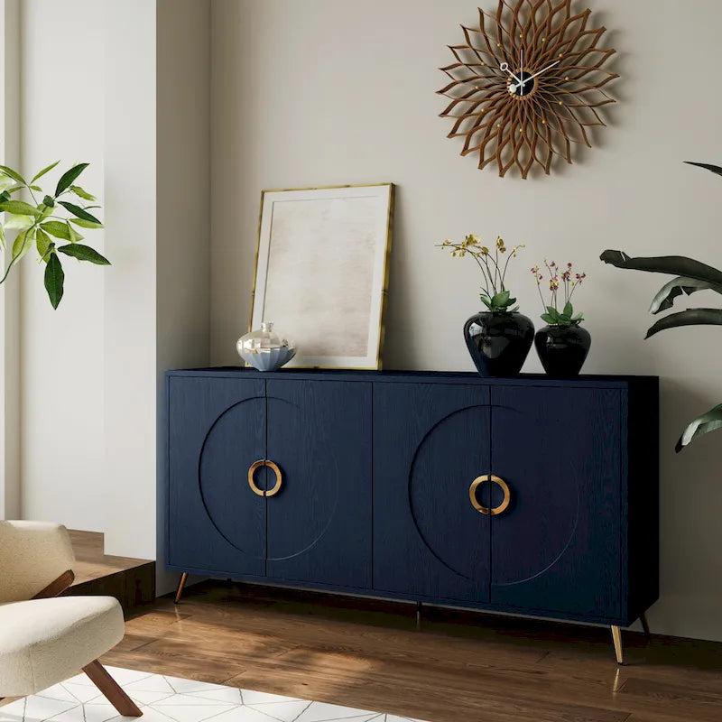 Modern Lacquered 4 Door Wooden Cabinet Sideboard Buffet Server Cabinet for Living Room, Entryway, Hallway, Office