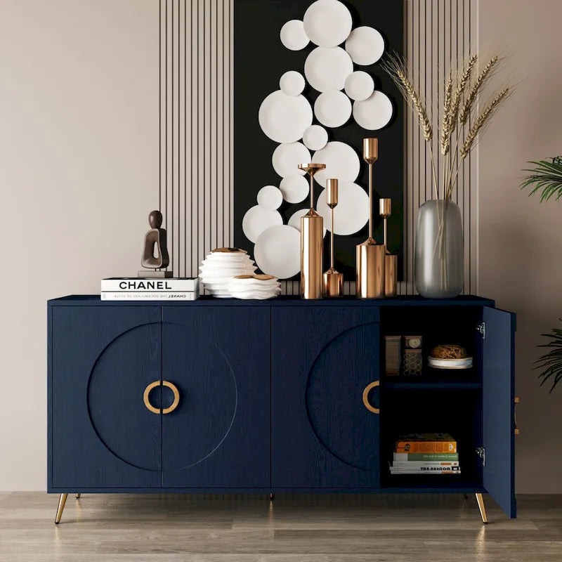 Modern Lacquered 4 Door Wooden Cabinet Sideboard Buffet Server Cabinet for Living Room, Entryway, Hallway, Office