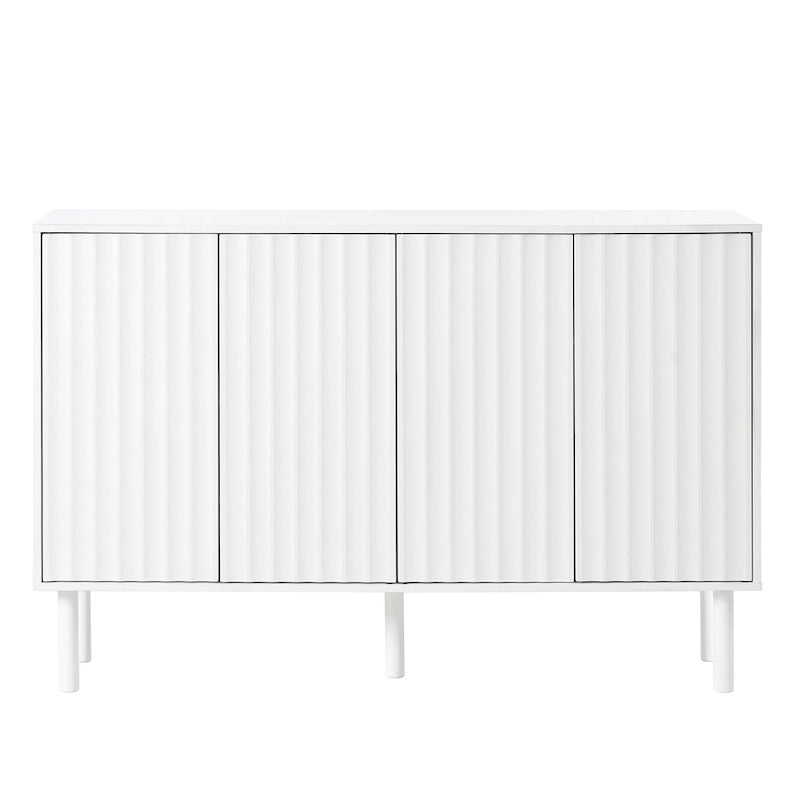 Shoe Cabinet with 5 Solid Wood Legs, Sideboard Buffet Cabinet with Fluted Doors, 4-Door Storage Cabinet with Adjustable Shelves