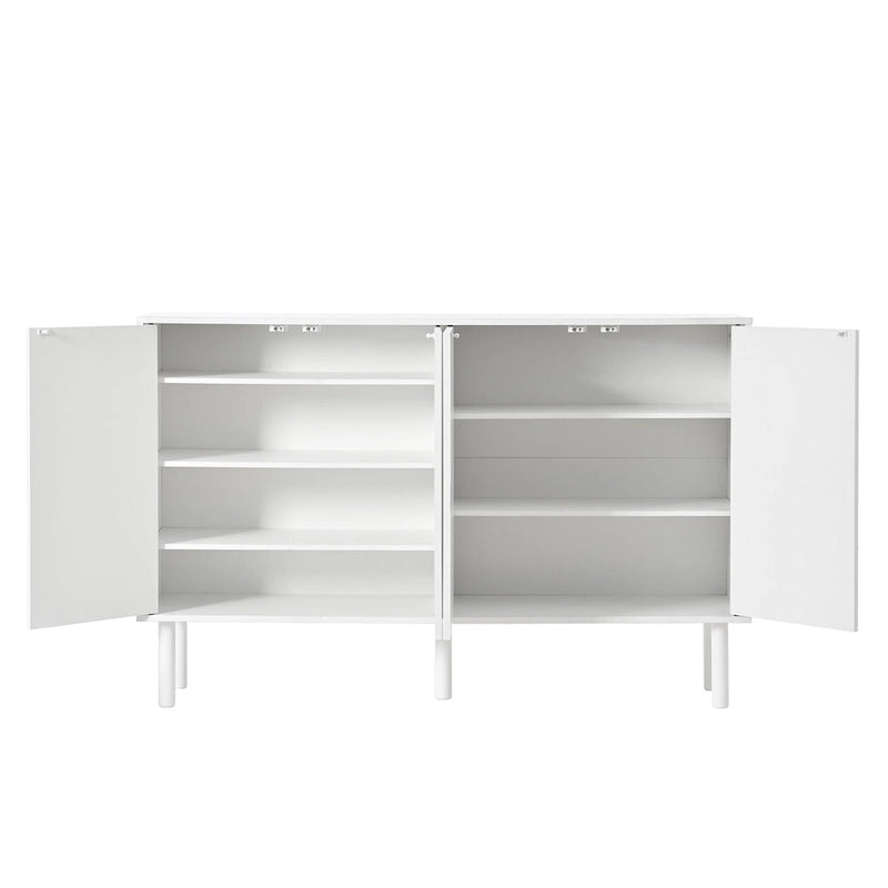 Shoe Cabinet with 5 Solid Wood Legs, Sideboard Buffet Cabinet with Fluted Doors, 4-Door Storage Cabinet with Adjustable Shelves