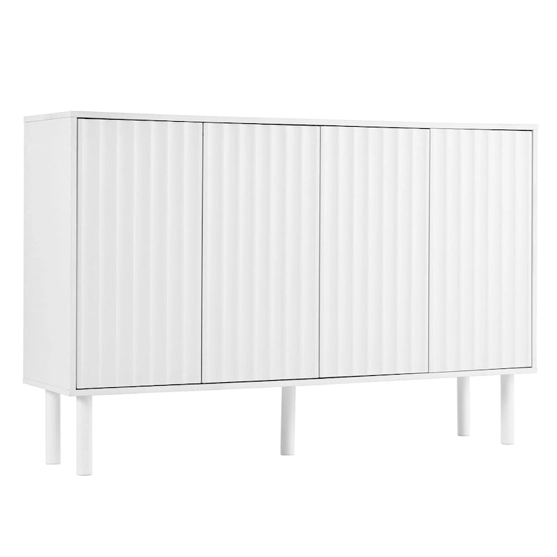 Shoe Cabinet with 5 Solid Wood Legs, Sideboard Buffet Cabinet with Fluted Doors, 4-Door Storage Cabinet with Adjustable Shelves