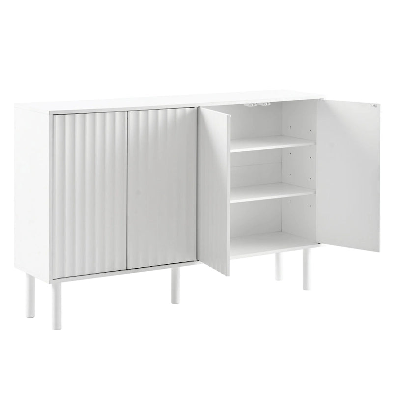 Shoe Cabinet with 5 Solid Wood Legs, Sideboard Buffet Cabinet with Fluted Doors, 4-Door Storage Cabinet with Adjustable Shelves