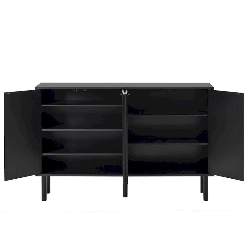 Shoe Cabinet with 5 Solid Wood Legs, Sideboard Buffet Cabinet with Fluted Doors, 4-Door Storage Cabinet with Adjustable Shelves