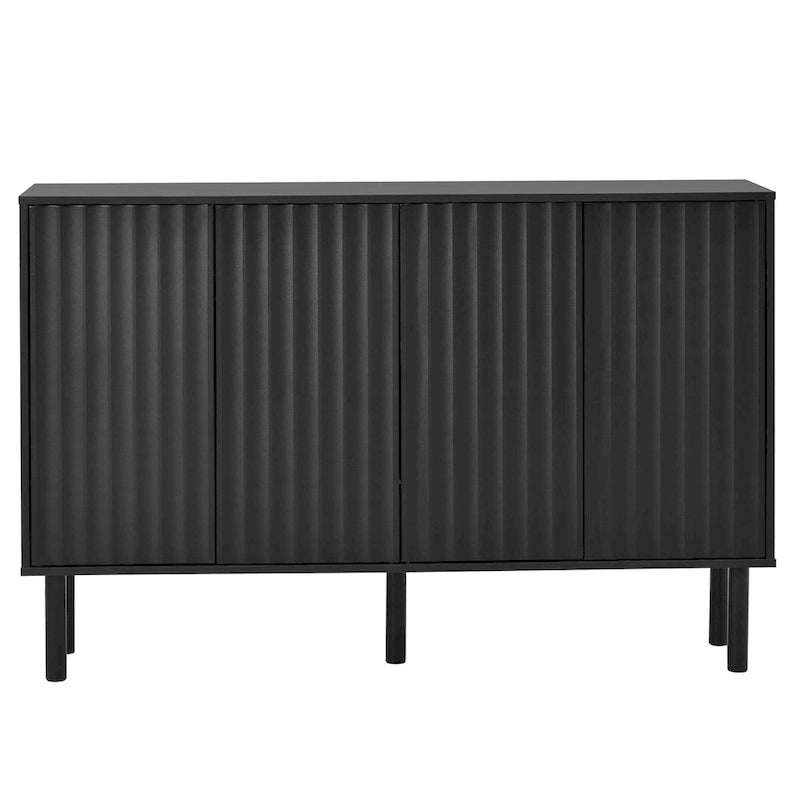 Shoe Cabinet with 5 Solid Wood Legs, Sideboard Buffet Cabinet with Fluted Doors, 4-Door Storage Cabinet with Adjustable Shelves