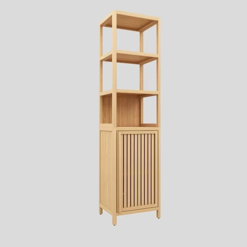 Storage Tall Slim Cabinet with Shutter Door and 3 Tier Shelves, Freestanding Linen Tower Cabinet for Living Room