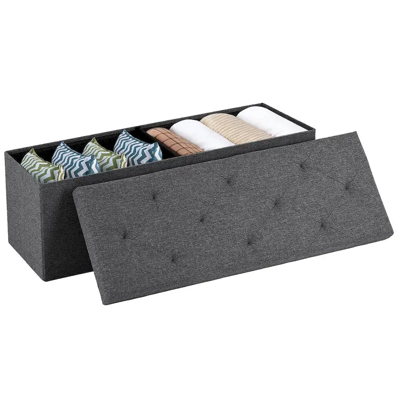 Stool Cushion Seat Rectangular Chair Foot Lounge Box, Gray, Large Size For Living Room/entrance/bedroom Storage Space
